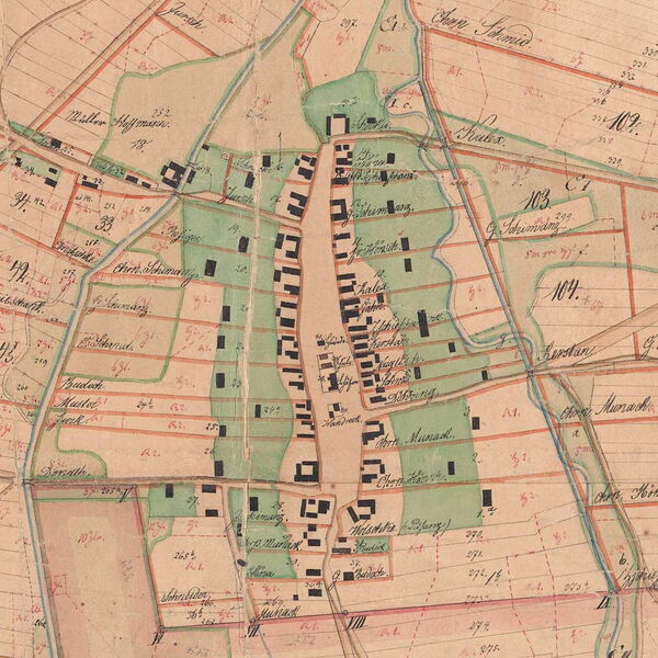 Ausschnitt aus der Karte von der Feldmark Arnsdorf (2 Teile) - hier Teil 1  Brandenburgisches Landeshauptarchiv (BLHA) 24 Hoyerswerda K 14 A/ÜF